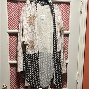 NWT Free People Black & Cream Printed Open Cardigan O/S